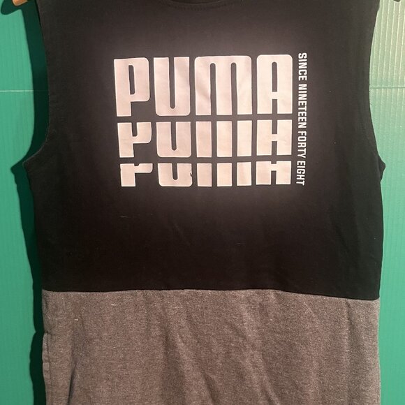 Puma Men’s XL Sleeveless Hoodie Tank Top Black Gray Color Block Since 1948 Athle - Picture 1 of 4
